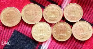 Round copper 20 paise indian coin