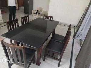 Six Seater Wooden Dining Table With Granite Top