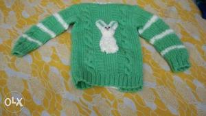 Toddler's Green And White Knit Sweater