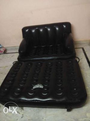 Tufted Black Leather Sofa Bed