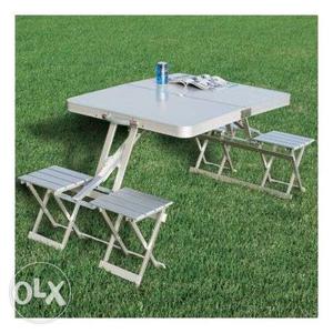 White And Blue Patio Table Set