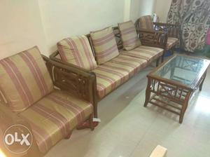 Wooden sofa set with center table