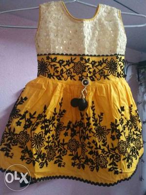Yellow And Black Floral Spaghetti Strap Dress