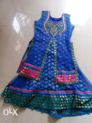 Blue And Green Sleeveless Dress