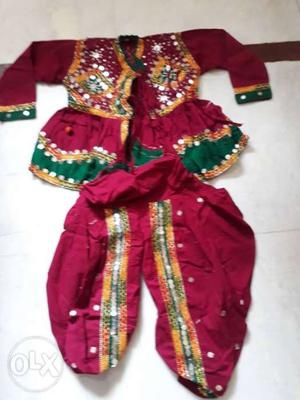 Boy's Red And Green Floral Navratri Dress