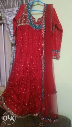 Chilli red color beautiful anarkali with heavy