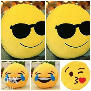 Emoji Designed Smiley Cushions Fabric: Velvet