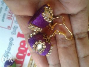 Gold-colored And Purple Jumkha Earrings