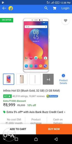 Infinix hot s3 new condition (3+32) gold color
