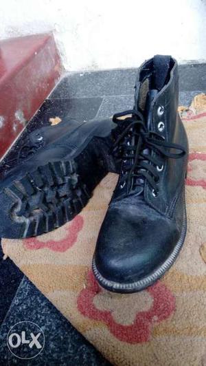 Pair Of Black Leather Work Boots