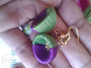 Pair Of Green-and-purple Jhumkas Earrings
