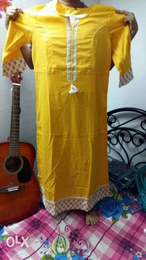 Pure cotton Yellow colour long kurti full