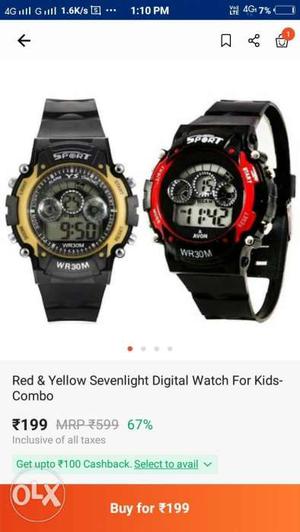 Two Round Yellow And Red Digital Watch Screenshot