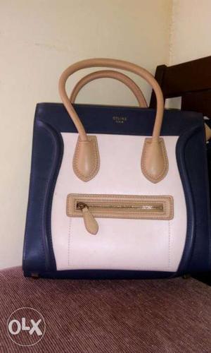 White And Blue Leather Tote Bag