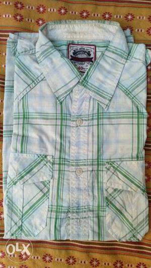 White And Green Flannel Shirt - used