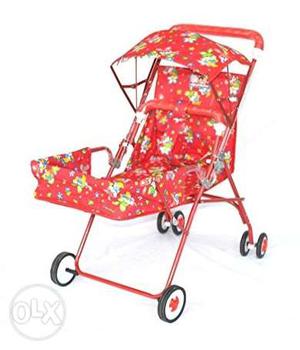 Baby's Red And White Floral Stroller