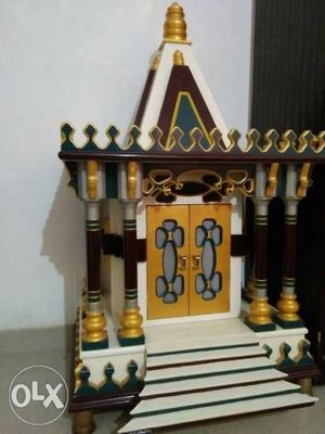 Brown, Black, And White Wooden Puja Altar