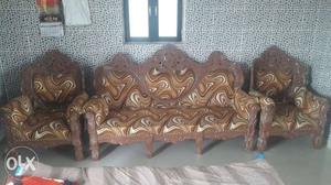 Brown-orange-and-white Cushion 3-piece Sofa Set
