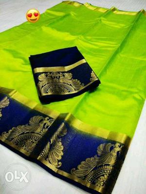 Green And Blue Tussar Silk Blouse