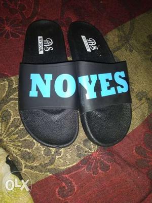 Pair Of Black-and-blue Adidas Slide Sandals