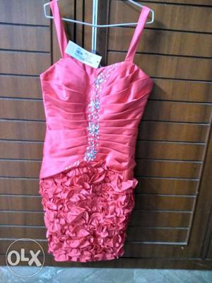 Party wear Dress,colr - red, fabric- satin,