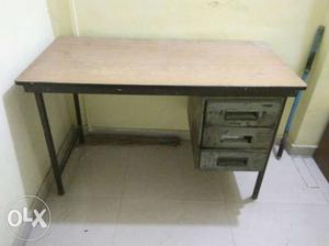 Rectangular Brown Wooden Single Pedestal Desk