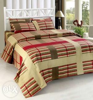 Red-beige-and-gray Striped Bed Sheet Set