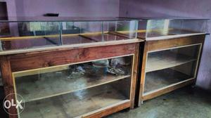 Two Brown Wooden Display Cases