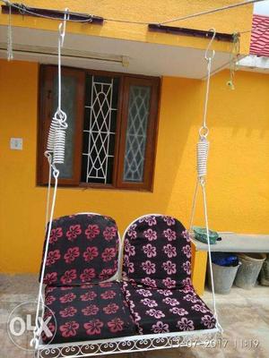 Two Seater Metal Swing with Cushion White Color