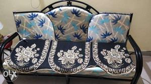White And Blue Floral iron sofa 3+1+1 seater