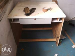 White And Brown Wooden Single-drawer End Table
