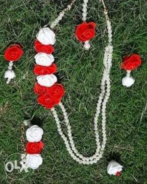 White, Red, And Green Beaded Necklace
