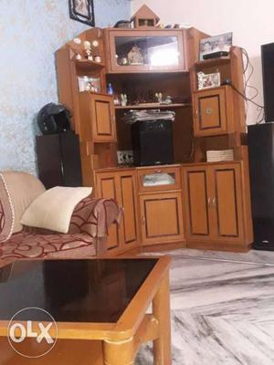 Wooden corner tv unit +cupboard