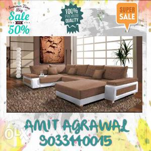 Brown And White Wooden Frame sofa set