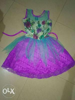 Girl's Purple And Green Floral Dress