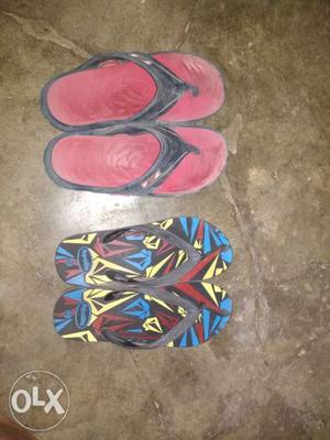 Two Pairs Of Multicolored Flip-flops