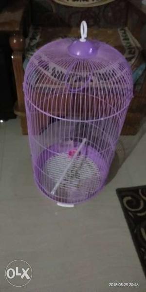 Cylindrical Purple Metal Birdcage