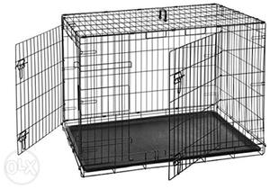 Double door folding metal dog cage with paw