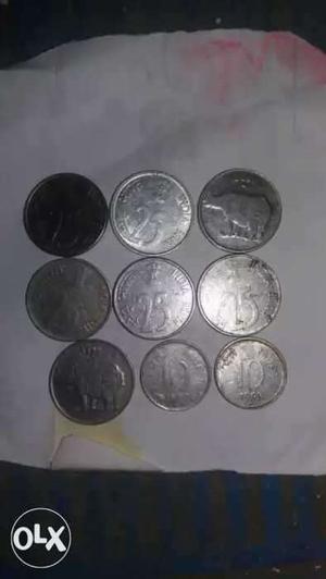 Indian old 25 paisa rhinocers coins total pack up