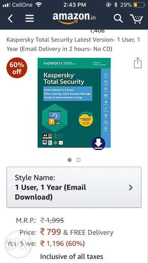 Kasperksky Total Security Anti-virus 200 days