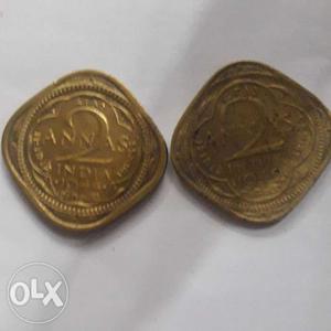 Two Brown 2 Indian Annas Coins