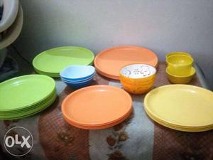 Yellow, Green, And Red Ceramic Bowls