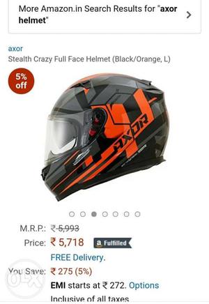 Black And Orange Axor Stealth Crazy Full-face Helmet