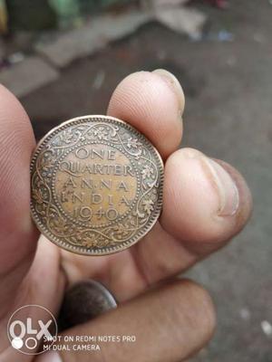  Gold-colored One Quarter Anna Indian Coin
