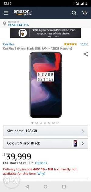 OnePlus 6 Mirror black 3 month old in a Brand New