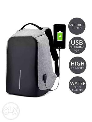 Anti-theft Black And Gray Charging Backpack