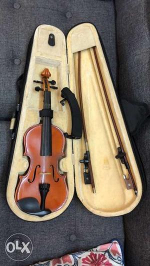 Beginner's violin with collar rest, bows and