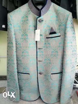 Green And Brown Floral Sherwani Suit