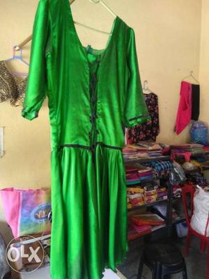 Green color satin frock