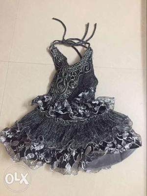 Grey And Black Floral Halter Dress